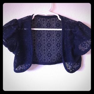 Girls shoulder shawl navy blue floral netting
